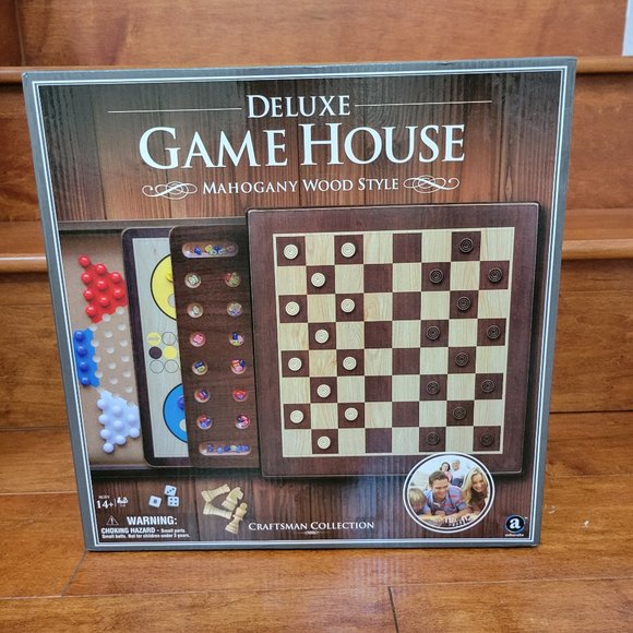 Deluxe Game House Mahogany Wood Style Craftsman Collection 10 Game Boards NEW - Picture 2 of 11